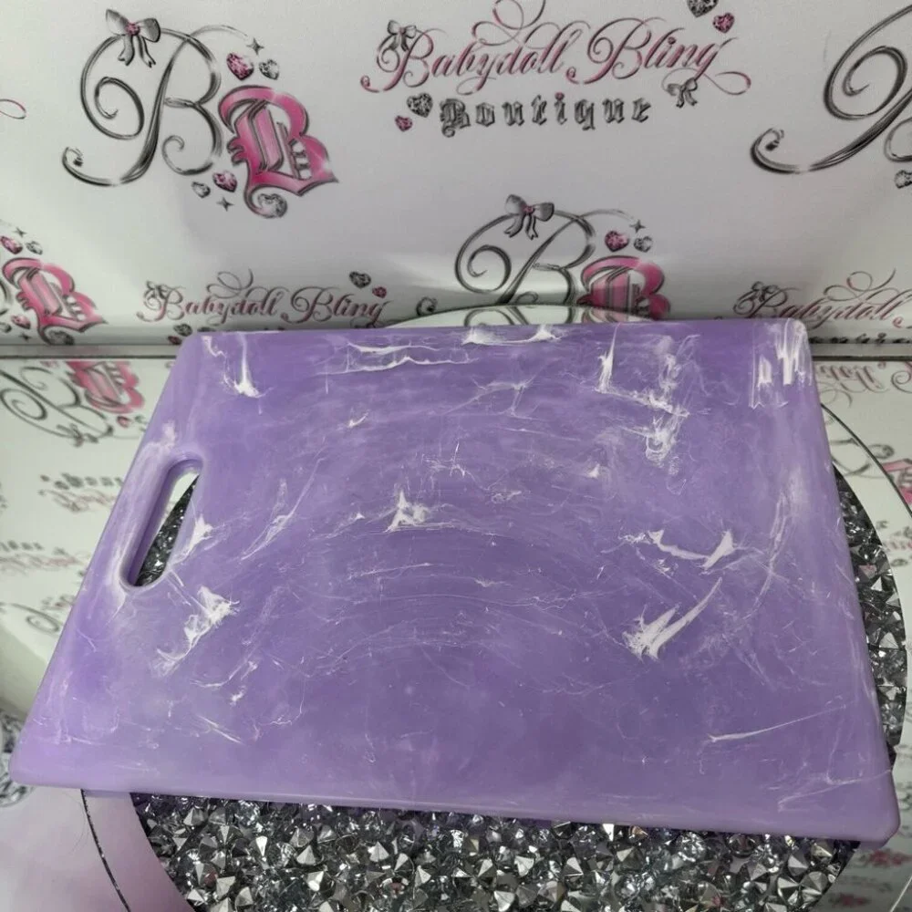 Marble swirl cutting board purple white plastic decor kitchen crystal geode look